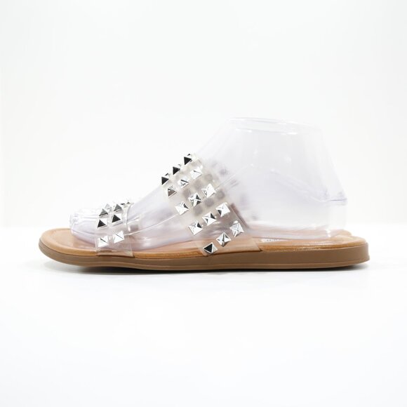 Steve Madden Unini Clear & Silver Studded Flat Slide Sandals - 8.5 - Picture 1 of 7